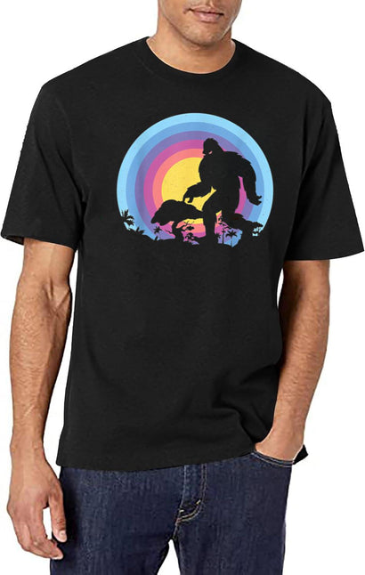 Retro Vintage Sunset Bigfoot Silhouette Sun Believe T-Shirt for Men & Women, T-Shirts Graphic Tee - Black
