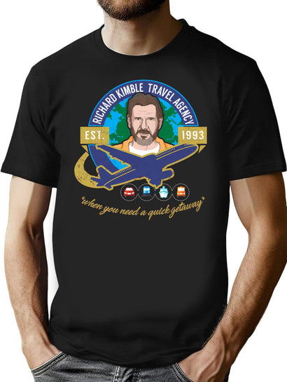 Richard Kimble Travel Agency T-Shirt for Men & Women, T-Shirts Graphic Tee - Black