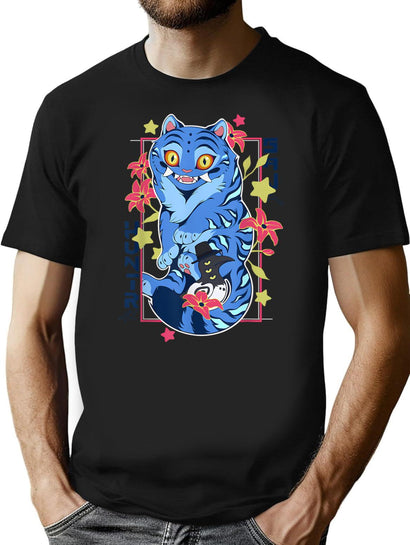 Saja Hunter Blue Cat Anime Style Official T-Shirt T-Shirt for Men & Women, T-Shirts Graphic Tee - Black