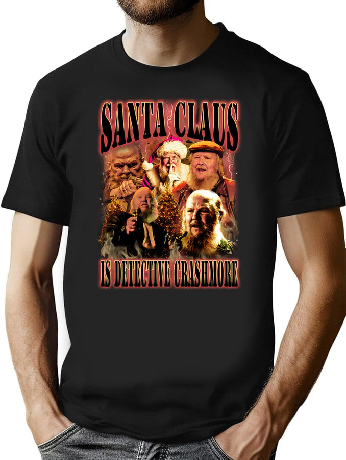 Santa Claus Is Detective Crashmore - 90'S Bootleg Design Bootleg Graphic T-Shirt - Black