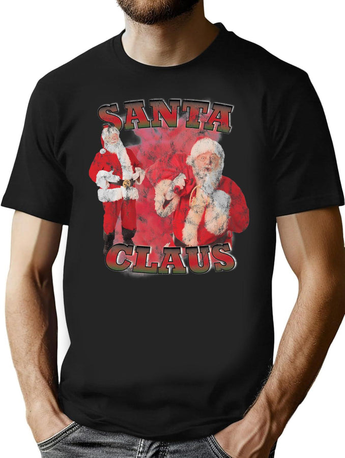 Santa Claus Old Skool Hip Hop Style Bootleg Graphic T-Shirt - Black