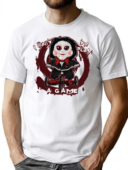 Saw Doll With Tricycle T-Shirt for Men & Women, T-Shirts Graphic Tee - Black