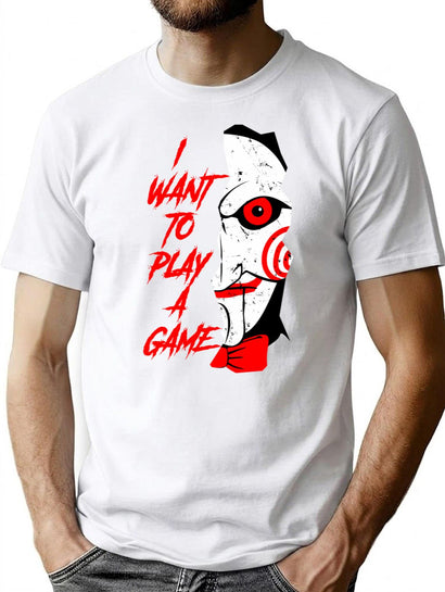Saw I Want To Play A Game T-Shirt for Men & Women, T-Shirts Graphic Tee - Black