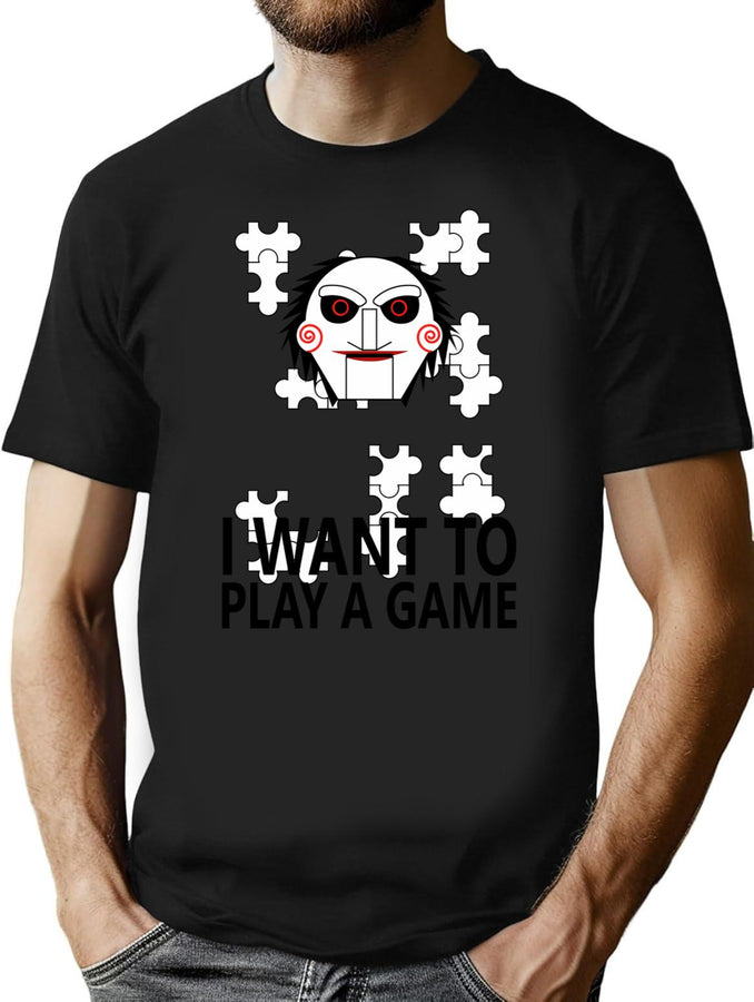 Saw Jigsaw Puppet T-Shirt for Men & Women, T-Shirts Graphic Tee - Black
