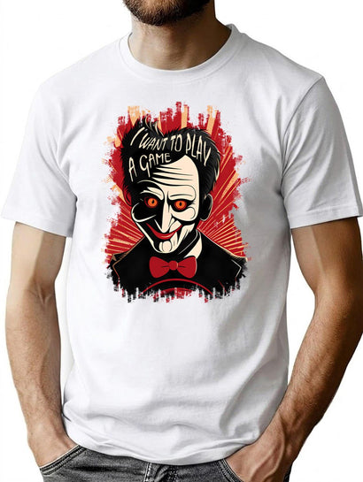 Saw X ( Saw 10 ) I Want To Play A Game Movie Billy Puppet T-Shirt for Men & Women, T-Shirts Graphic Tee - Black