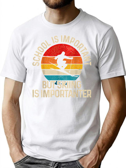 School Is Important But Skiing Is Importanter Ski Funny T-Shirt for Men & Women, T-Shirts Graphic Tee - Black