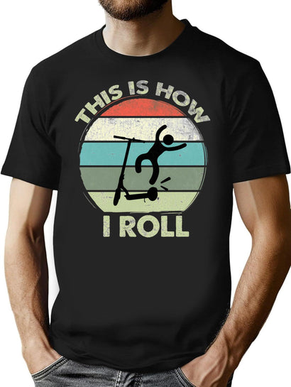 Scooter Retro Kick E-Scooter Stunt Funny Vintage T-Shirt for Men & Women, T-Shirts Graphic Tee - Black