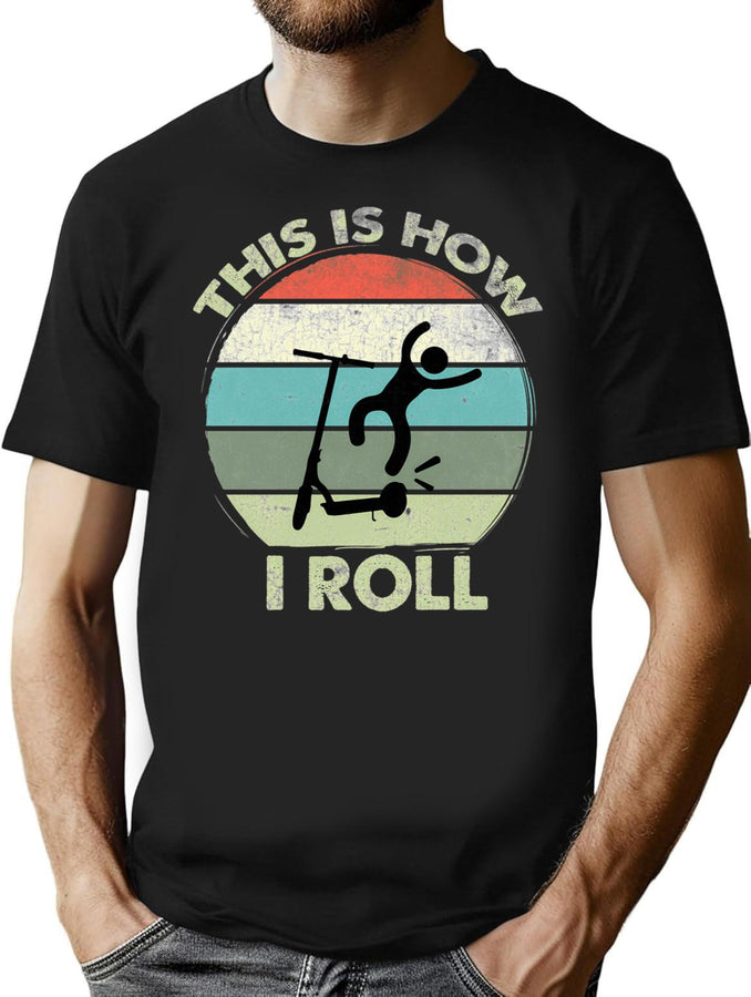 Scooter Retro Kick E-Scooter Stunt Funny Vintage T-Shirt for Men & Women, T-Shirts Graphic Tee - Black