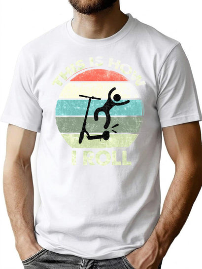 Scooter Retro Kick E-Scooter Stunt Funny Vintage T-Shirt for Men & Women, T-Shirts Graphic Tee - Black
