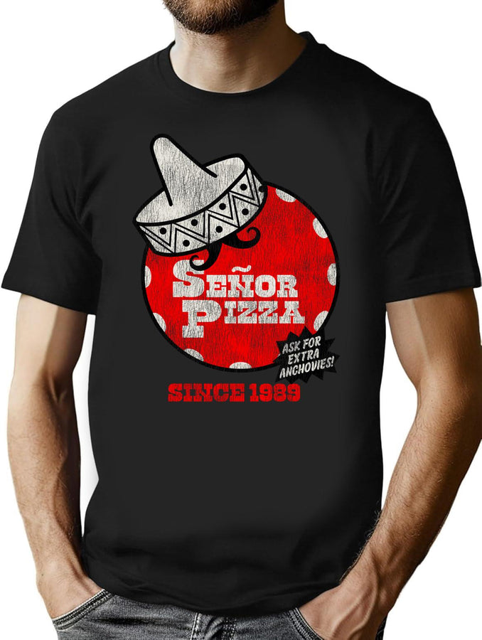 Seor Pizza Loverboy Worn Out T-Shirt for Men & Women, T-Shirts Graphic Tee - Black