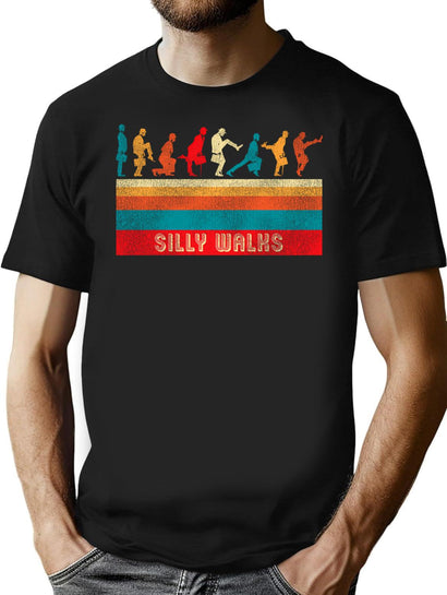 Silly Walks Retro Worn T-Shirt for Men & Women, T-Shirts Graphic Tee - Black