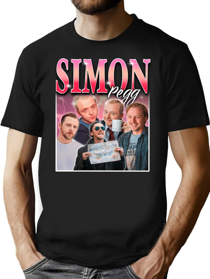 Simon Pegg - Retro Bootleg Bootleg Graphic T-Shirt - Black