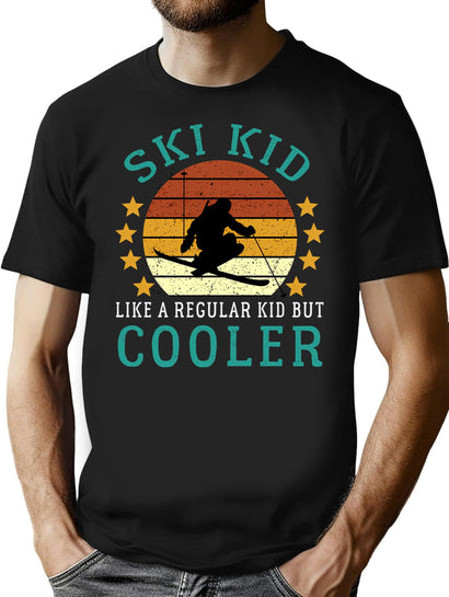 Ski Kid Like A Regular Kid But Cooler Funny Ski Kid Snow Skiing Lover Vintage Retro Snowboarding T-Shirt for Men & Women, T-Shirts Graphic Tee - Black