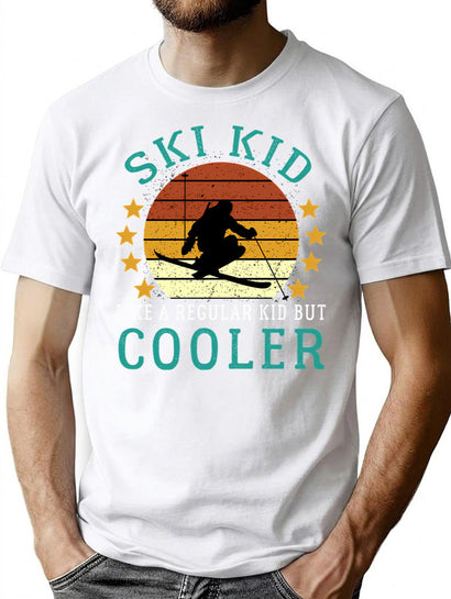 Ski Kid Like A Regular Kid But Cooler Funny Ski Kid Snow Skiing Lover Vintage Retro Snowboarding T-Shirt for Men & Women, T-Shirts Graphic Tee - Black