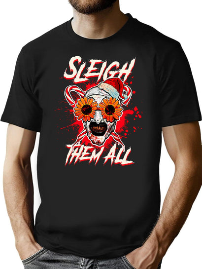 Sleigh Them All Sunflower Sunglasses Horror Clown Movie Art Terrifier 2 T-Shirt for Men & Women, T-Shirts Graphic Tee - Black