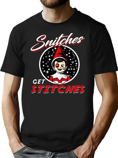 Snitches Get Stitches Elf Dks T-Shirt for Men & Women, T-Shirts Graphic Tee - Black