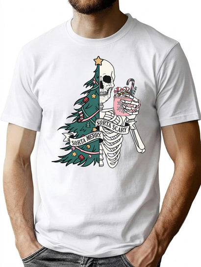 Sorta Scary Sorta Merry Christmas Tree Vintage Famliy Funny Xmas Holiday T-Shirt for Men & Women, T-Shirts Graphic Tee - Black
