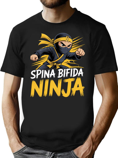 Spina Bifida Ninja Funny Vintage Yellow Awareness Support T-Shirt for Men & Women, T-Shirts Graphic Tee - Black