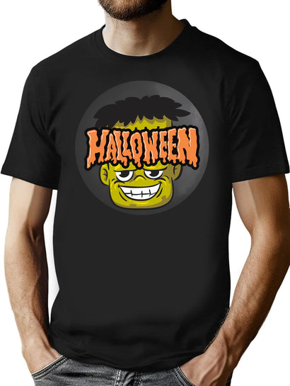 Spooky Frankenstein Halloween Sticker Creepy Cute Monster Design T-Shirt for Men & Women, T-Shirts Graphic Tee - Black