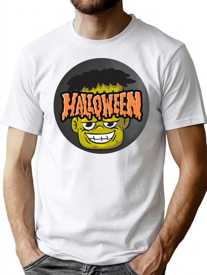 Spooky Frankenstein Halloween Sticker Creepy Cute Monster Design T-Shirt for Men & Women, T-Shirts Graphic Tee - Black
