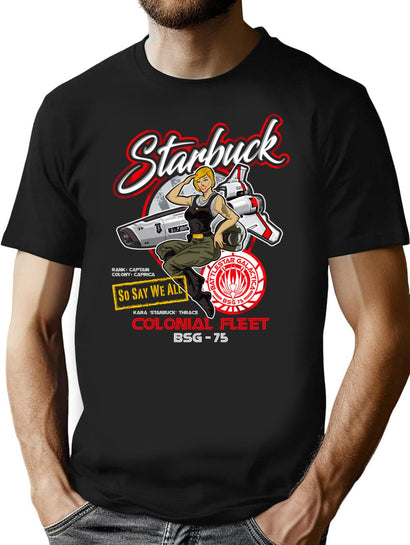 Starbuck Colonial Fleet Pilot T-Shirt for Men & Women, T-Shirts Graphic Tee - Black