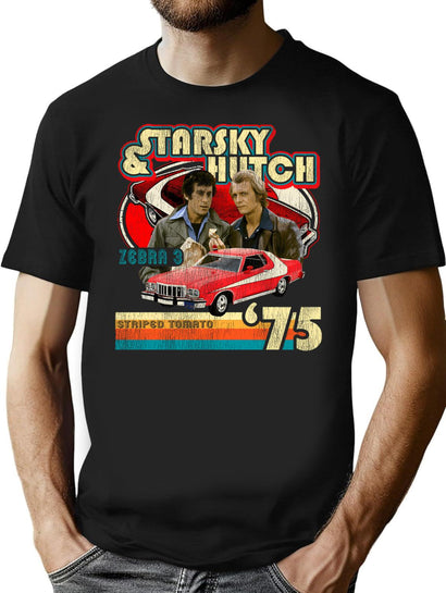 Starsky Hutch Show Retro Worn T-Shirt for Men & Women, T-Shirts Graphic Tee - Black