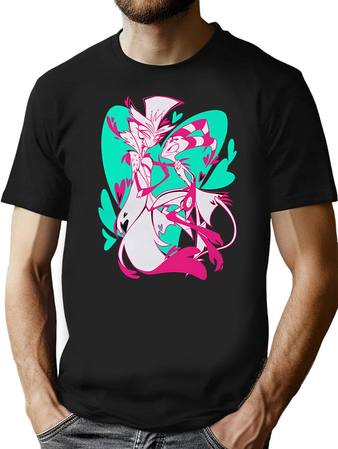 Stolas And Blitzo Valentines - Helluva Boss Black T-Shirt - Black