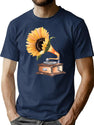 Sunflower Gramophone T-Shirt for Men & Women, T-Shirts Graphic Tee - Navy