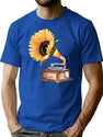 Sunflower Gramophone T-Shirt for Men & Women, T-Shirts Graphic Tee - Blue