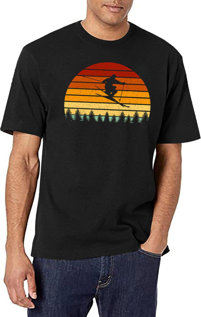 Sunset Skiing - Skiers Vintage T-Shirt for Men & Women, T-Shirts Graphic Tee - Black
