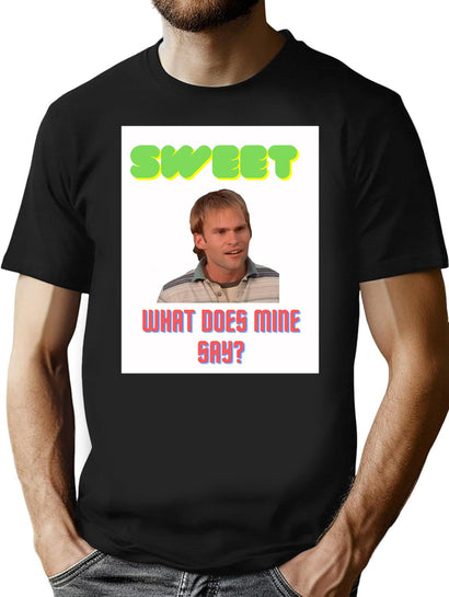 Sweet What Does Mine Say - Dude Wheres My Car Quote T-Shirt for Men & Women, T-Shirts Graphic Tee - Black