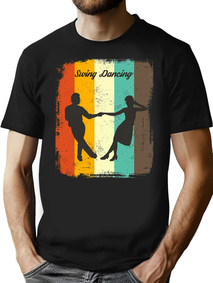 Swing Dancers Retro 70S Vintage Swing Dancing Gift T-Shirt for Men & Women, T-Shirts Graphic Tee - Black