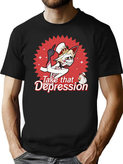 TAKE That Depression Shirt,Lucifer Morningstar Comfort Colors Shirt,Lucifer Hazbin Hotel Shirt,Lucifer Vivziepop Shirt Cartoon Black T-Shirt - Black