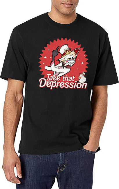 TAKE That Depression Shirt,Lucifer Morningstar Comfort Colors Shirt,Lucifer Hazbin Hotel Shirt,Lucifer Vivziepop Shirt Cartoon Black T-Shirt - Black