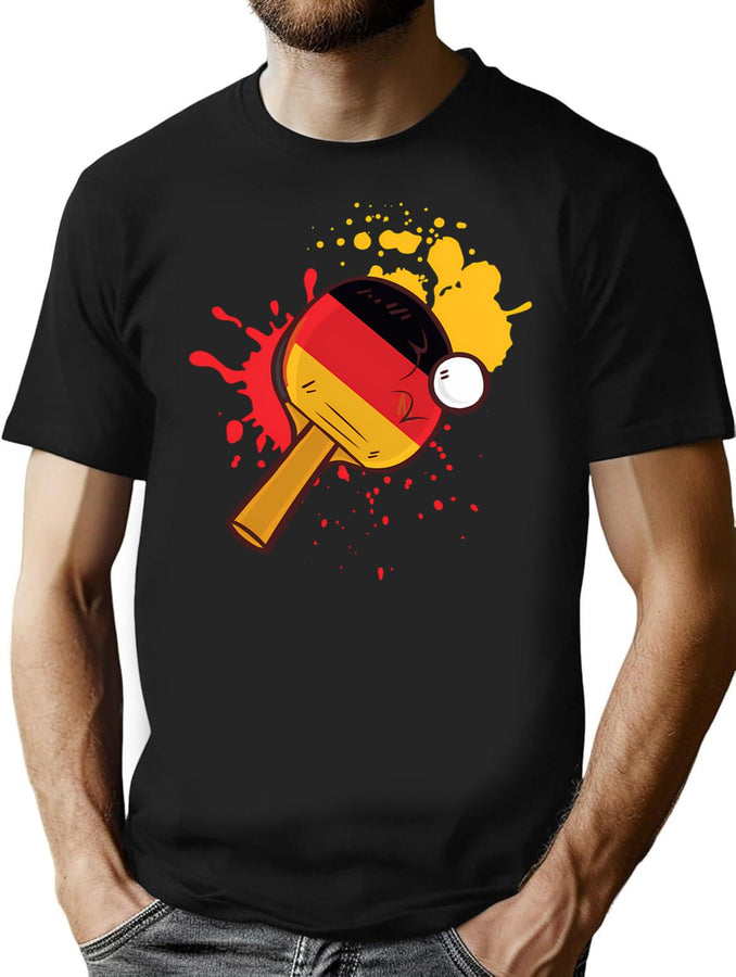 Table Tennis With Germany Flag Bootleg Graphic T-Shirt - Black