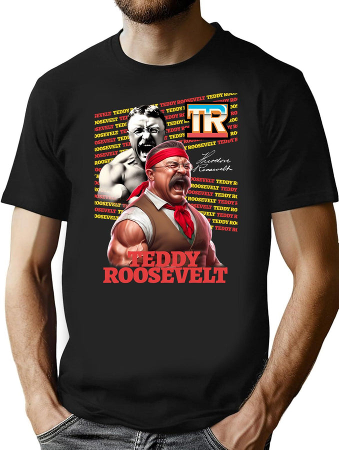 Teddy Theodore Roosevelt Bootleg 90'S Wrestling Lifting Bootleg Graphic T-Shirt - Black
