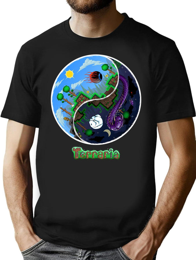 Terraria Game Night And Day Horror Design T-Shirt for Men & Women, T-Shirts Graphic Tee - Black