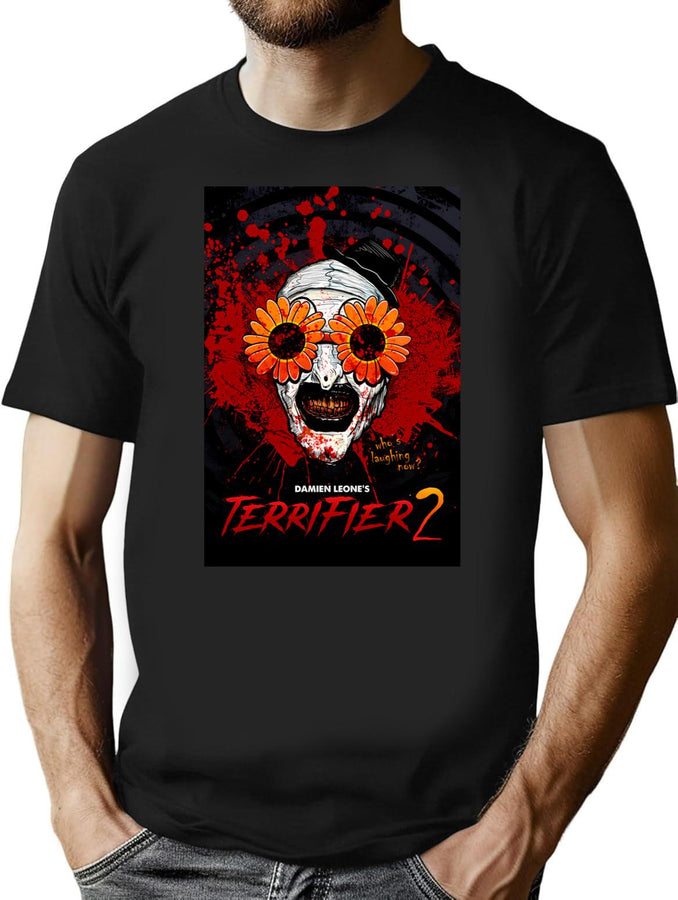 Terrifier 2 Art The Clown Sunflower Sunglasses Movie Poster T-Shirt for Men & Women, T-Shirts Graphic Tee - Black