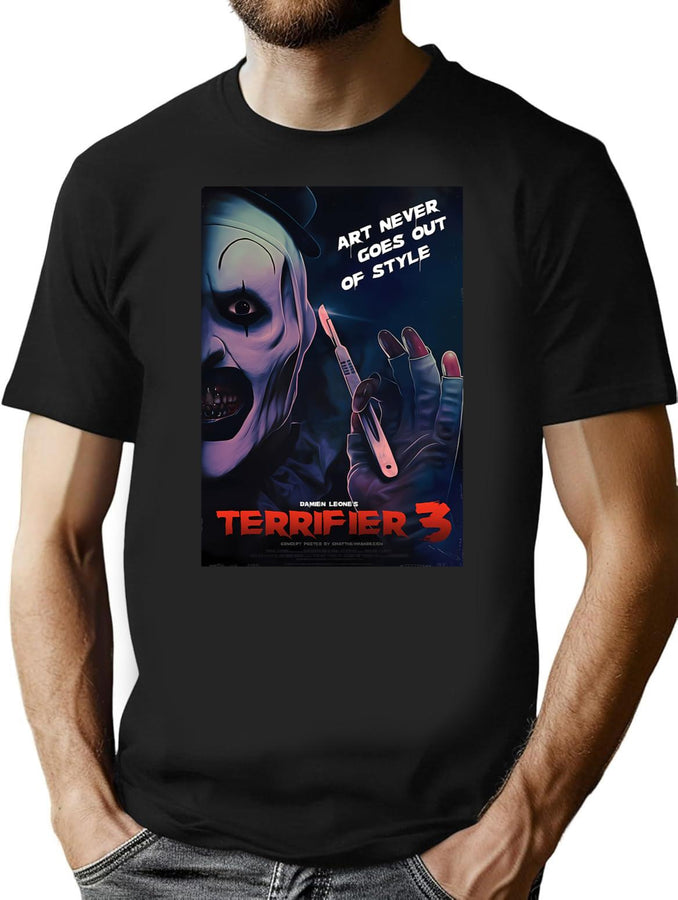 Terrifier 3 Art The Clown Movie Poster 70'S Style T-Shirt for Men & Women, T-Shirts Graphic Tee - Black