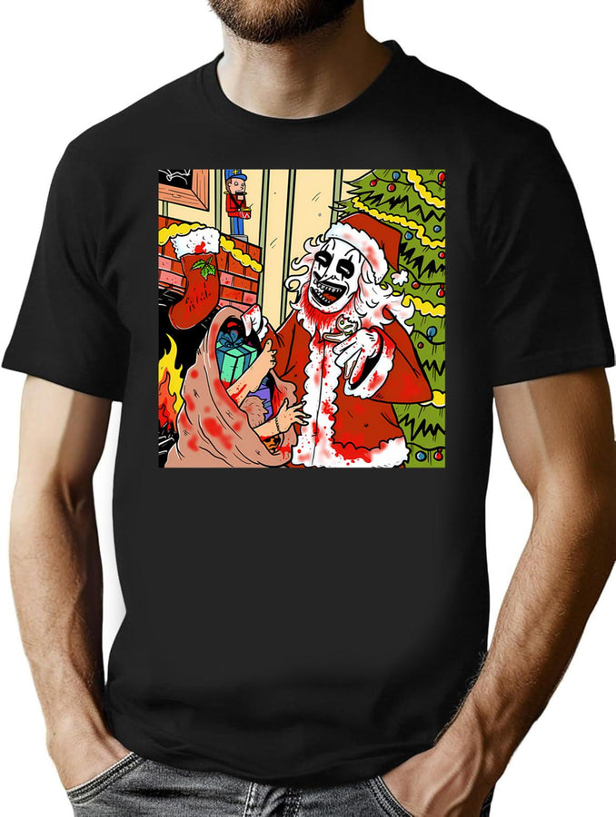 Terrifier 3 Christmas Fan Art T-Shirt for Men & Women, T-Shirts Graphic Tee - Black