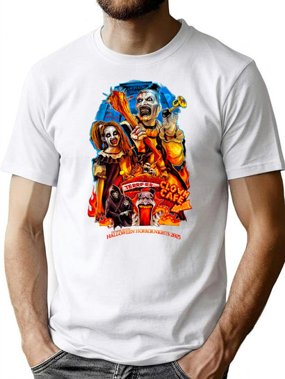 Terrifier Clown Cafe Horror Nights 2025 T-Shirt for Men & Women, T-Shirts Graphic Tee - Black