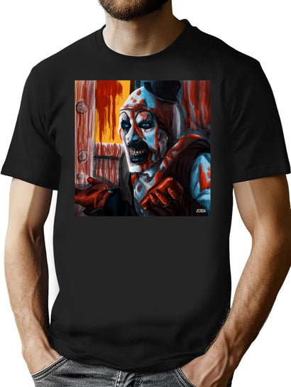 Terrifier Splatter House Art The Clown Portrait (Digital) T-Shirt for Men & Women, T-Shirts Graphic Tee - Black