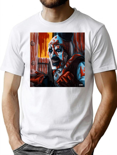 Terrifier Splatter House Art The Clown Portrait (Digital) T-Shirt for Men & Women, T-Shirts Graphic Tee - Black