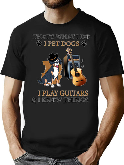 That'S What I Do I Pet Dogs I Play Guitars And I Know Things Funny Gift For Guitarists And Dog Lovers Retro Sunste Guitarist And Dog Lover (1) T-Shirt for Men & Women, T-Shirts Graphic Tee - Black
