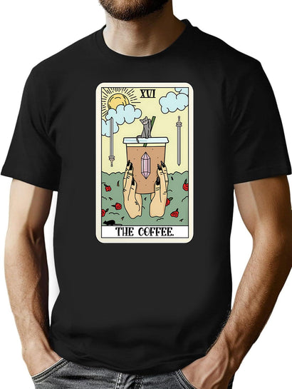 The Coffee Tarot Card Coffee Lover Caffeinated Witchy Hand T-Shirt for Men & Women, T-Shirts Graphic Tee - Black