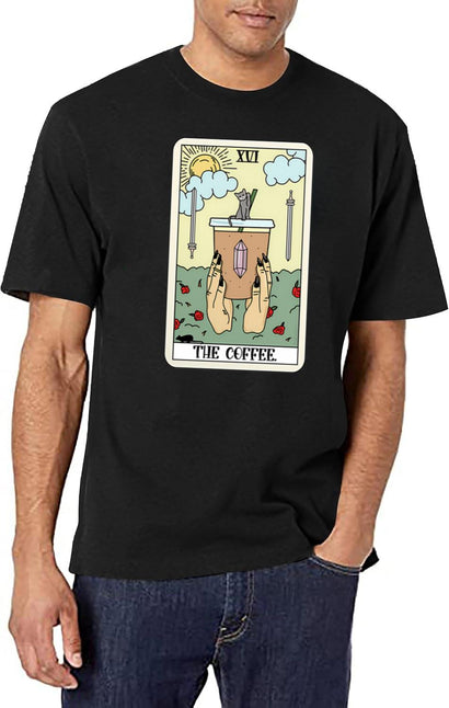 The Coffee Tarot Card Coffee Lover Caffeinated Witchy Hand T-Shirt for Men & Women, T-Shirts Graphic Tee - Black