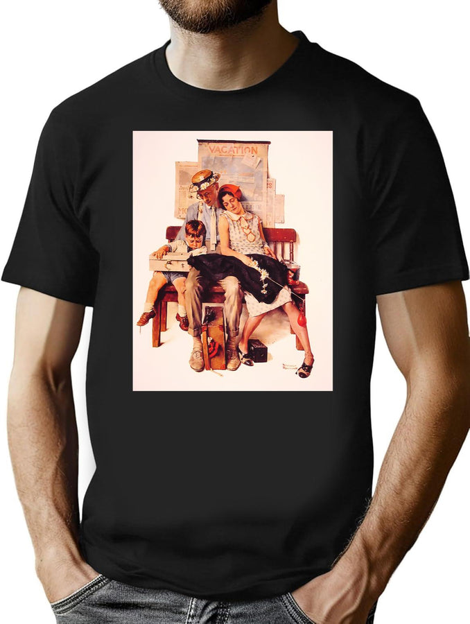 The Family Returned Home From Vacation 1930 T-Shirt for Men & Women, T-Shirts Graphic Tee - Black