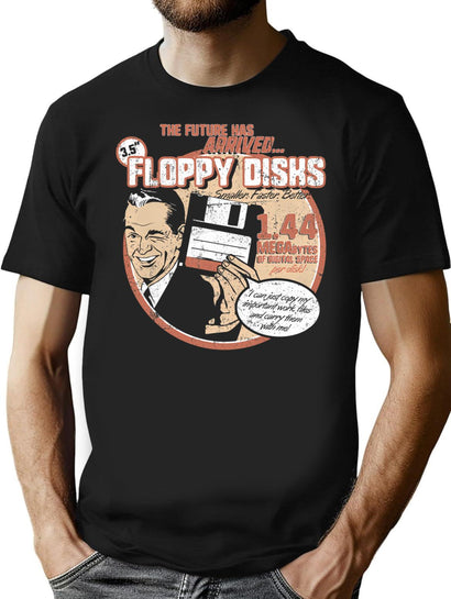 The Future Is Floppy Disks Funny Vintage Geeky T-Shirt for Men & Women, T-Shirts Graphic Tee - Black