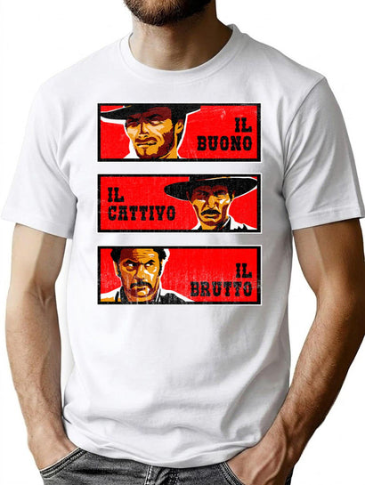 The Good Bad And The Ugly Italian Version Worn T-Shirt for Men & Women, T-Shirts Graphic Tee - Black