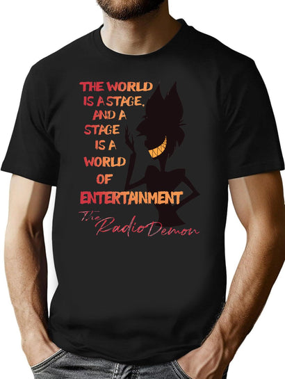 The World Is A Stage The Radio Demon Hazbin Hotel Black Premium Heavyweight Cotton T-Shirt - Black